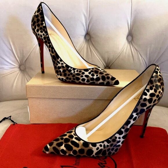 Christian Louboutin So Kate leopard Calf Hair 4.25 High Heel Pump Brown 40.5 NIB - Picture 2 of 16